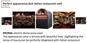 PRONAL electric dome pizza ovenThe appearance color is bronze,with beautiful lines,highlighting the
sense of luxury can be perfectly integrated with Italian restaurant