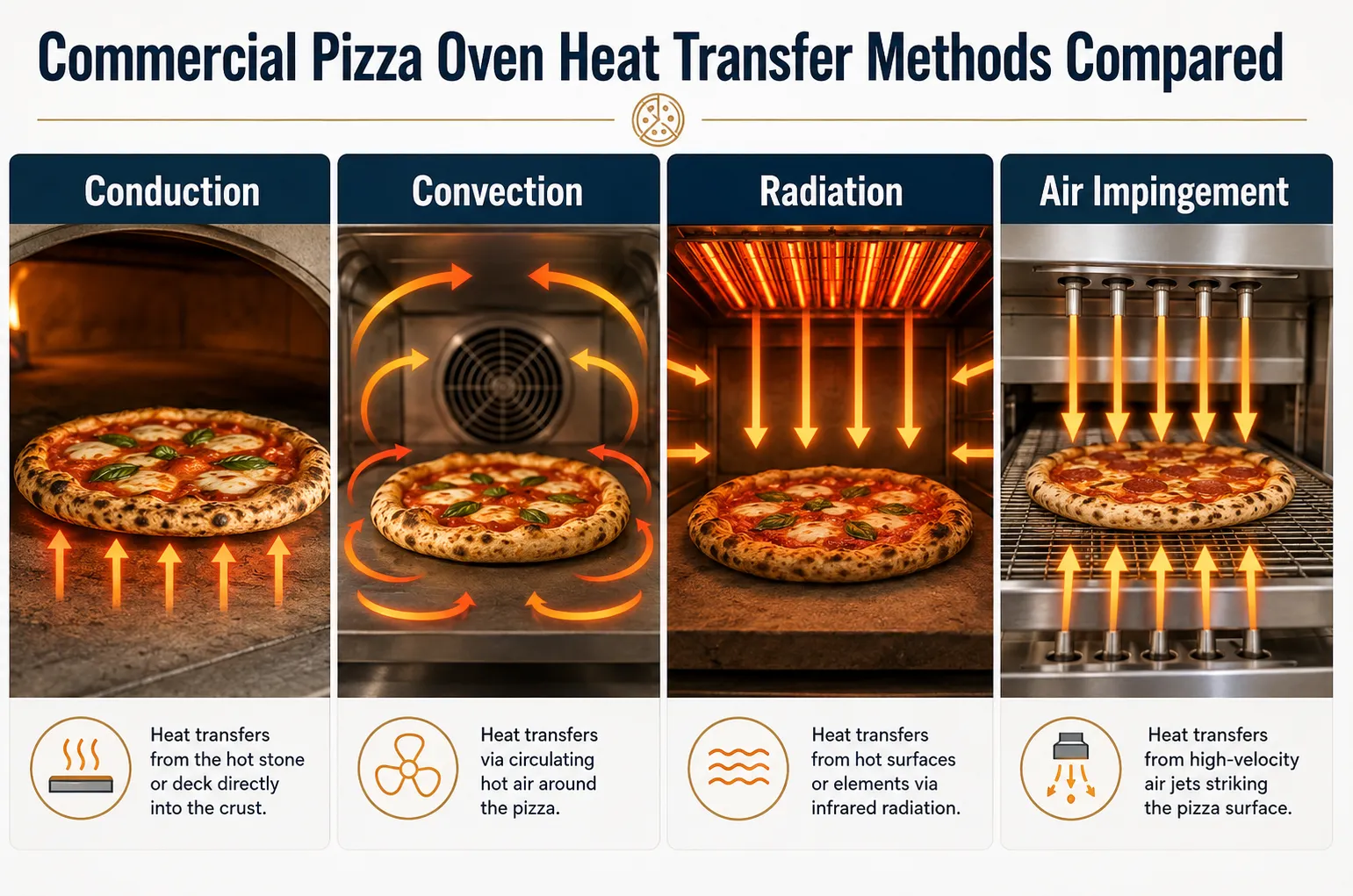 Commercial Pizza Oven Heat Transfer Methods Compared Conduction, Convection, Radiation & Air Impingement