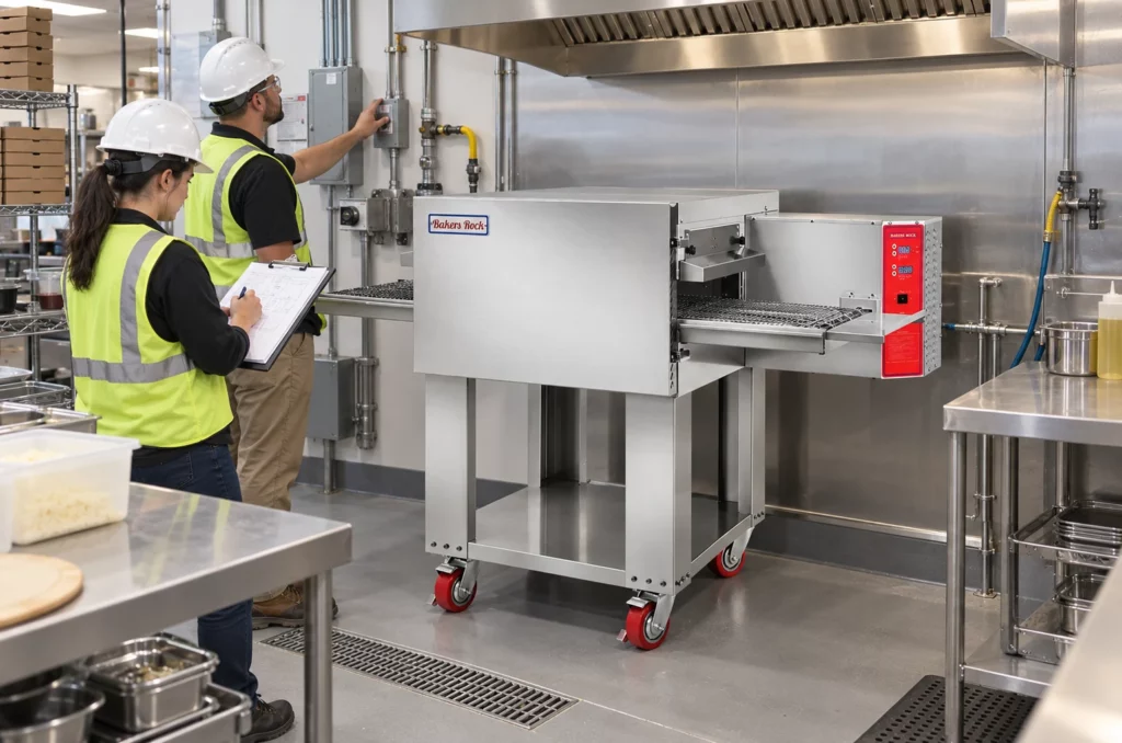 Utility site survey for an electric or gas conveyor pizza oven in a multi-unit restaurant kitchen